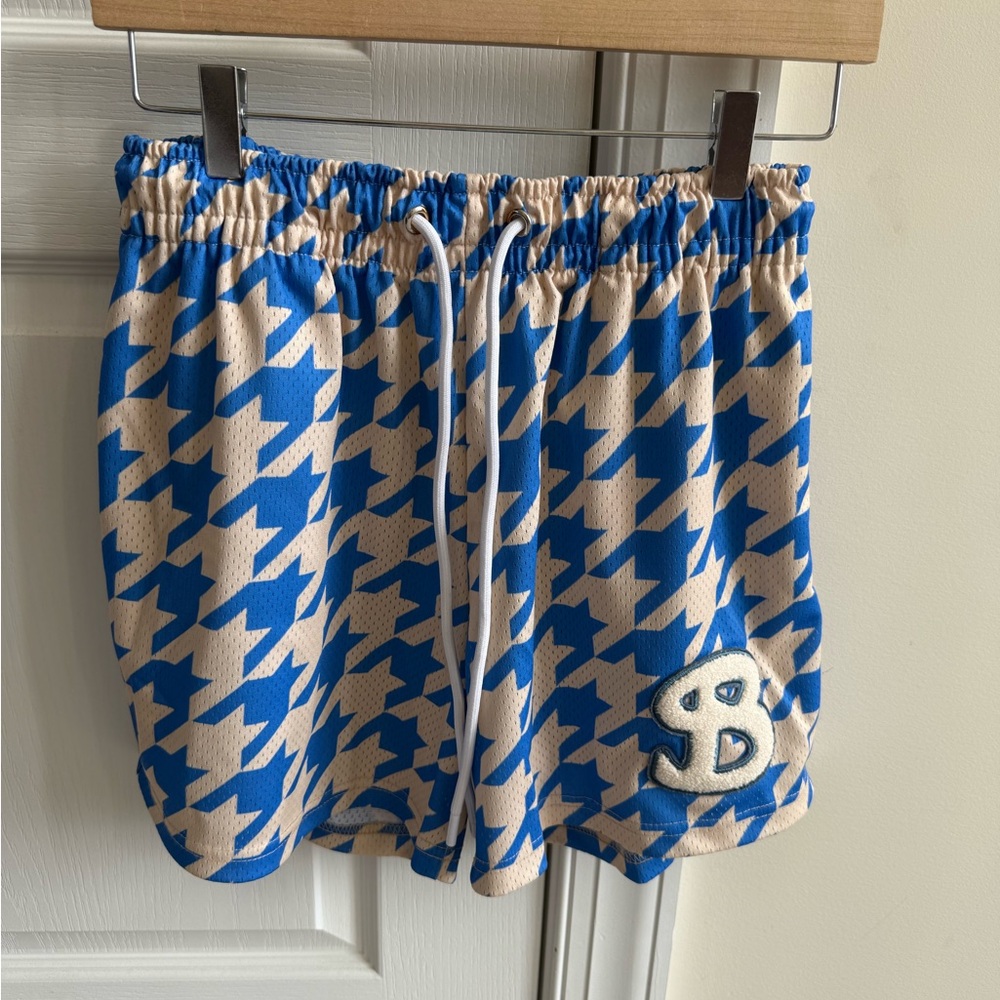 BKTSQD Blue and Cream Patterned Shorts